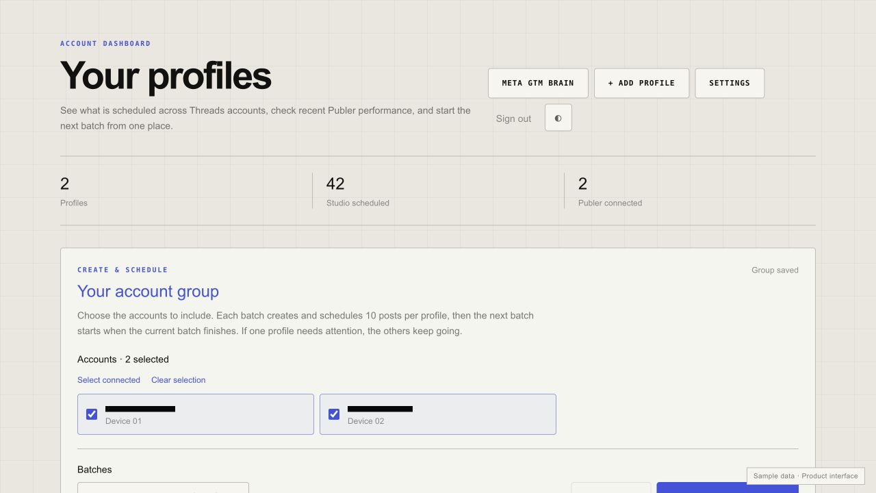Multi-account content publishing dashboard